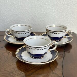 Vintage Zsolnay Hungary Pompadour III Demitasse 6 pc Cup w Saucer Set Porcelain